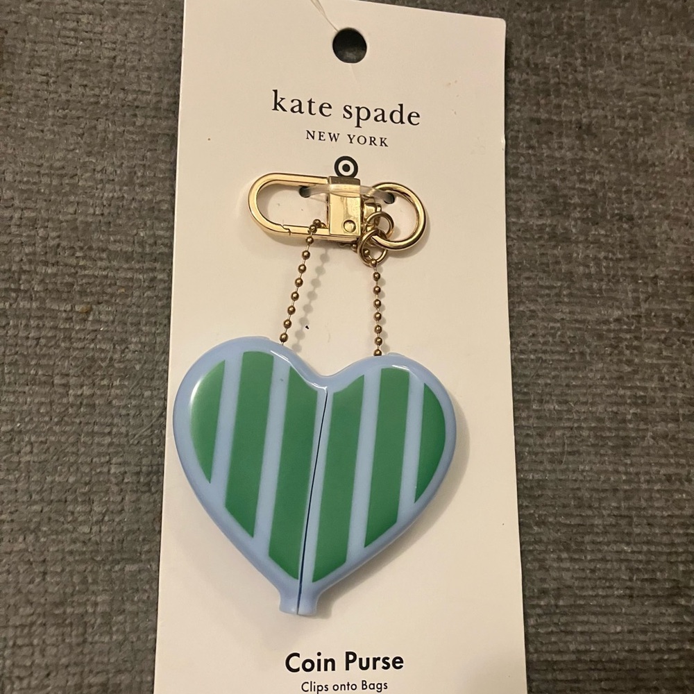 NWT Kate Spade New York X Target COIN PURSE HEART Blue/Green Stripes